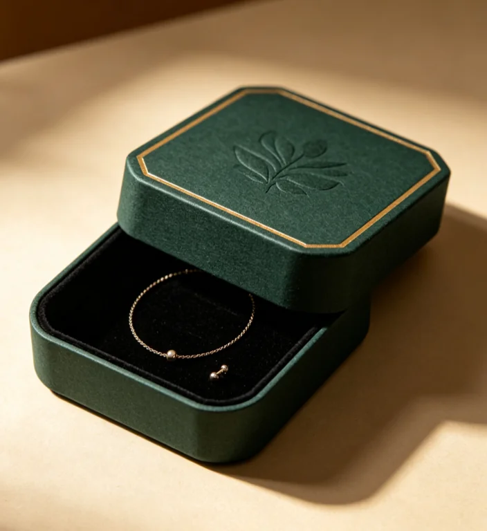 Debossing green bracelet box leaf motif Zhengyang Printing Dongguan