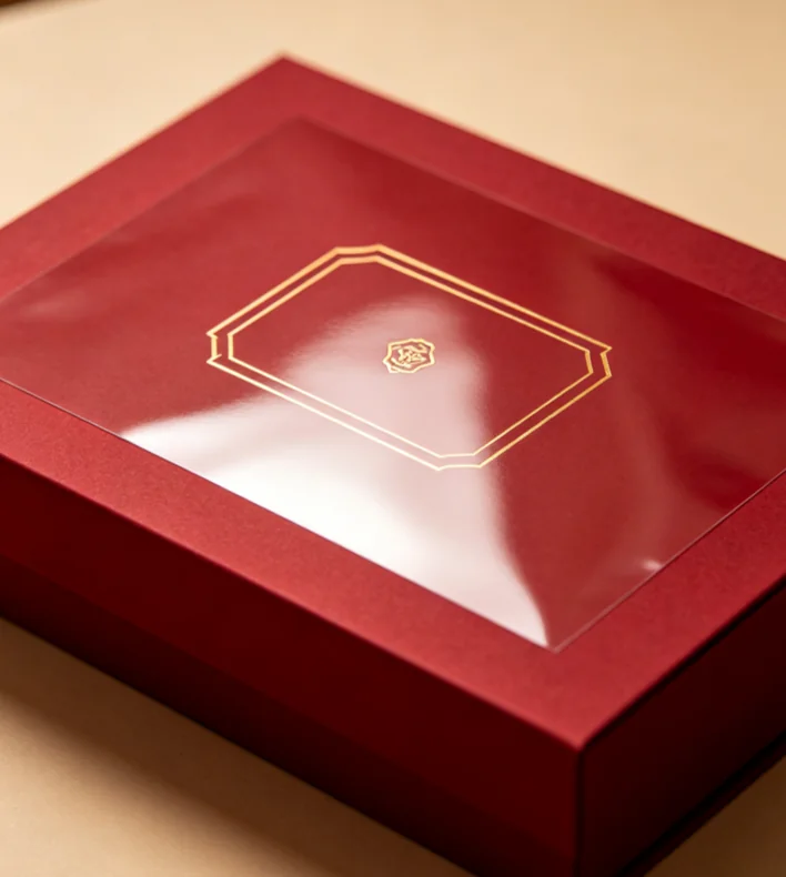 Glossy lamination red gift box gold logo Zhengyang Printing Dongguan China