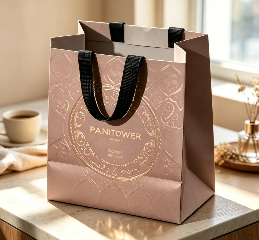 Paper bag closed state shopping bag front view Zhengyang Printing Dongguan China - Open View