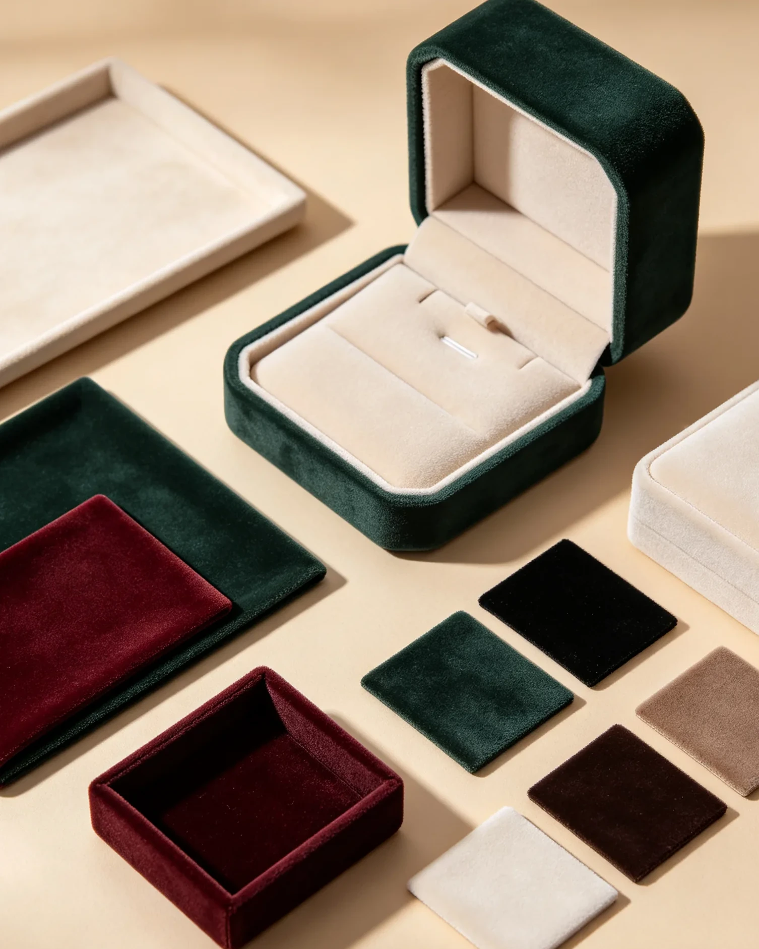 Flocked velvet material soft touch surface Dongguan printer jewelry boxes gift boxes